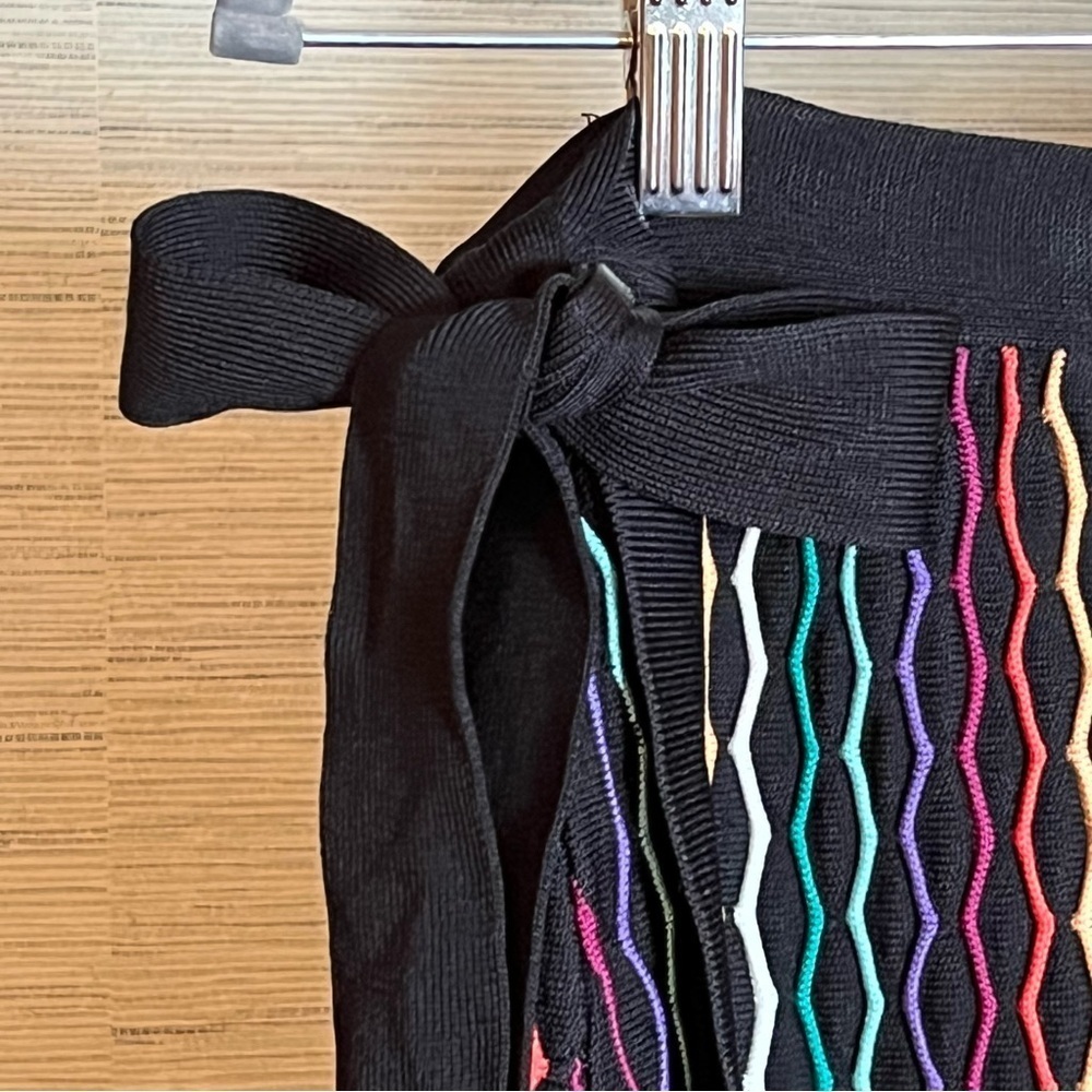 Revolve NBD Sweater Knit Benton Wrap Mini Skirt Tie/Button Black/Multi Stripe Lg - Picture 3 of 8